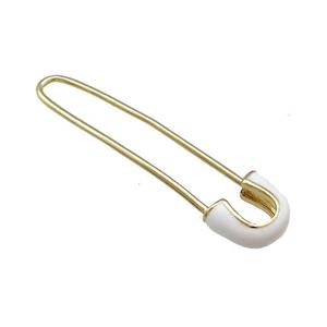Copper Safety Pins White Enamel Gold Plated, approx 9-38mm [FN39444]