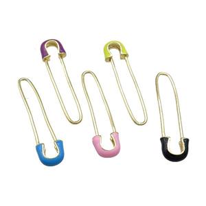 Copper Safety Pins Enamel Gold Plated Mixed, approx 9-38mm [FN39450]