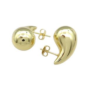 Copper Stud Earrings Teardrop Hollow Gold Plated, approx 13.5-23mm [FN39451]