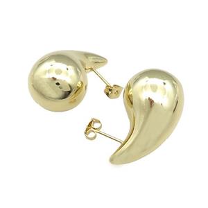 Copper Stud Earrings Teardrop Hollow Gold Plated, approx 17.5-32mm [FN39452]