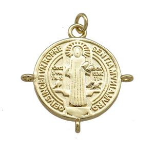 Copper Jesus Pendant Religious Medal Charms Circle Gold Plated, approx 19mm [FN39453]