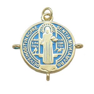 Copper Jesus Pendant Religious Medal Charms Blue Painted Circle Gold Plated, approx 19mm [FN39454]