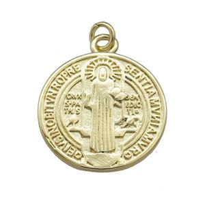Copper Jesus Pendant Religious Medal Charms Circle Gold Plated, approx 19mm [FN39459]