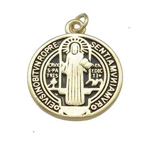 Copper Jesus Pendant Religious Medal Charms Black Painted Circle Gold Plated, approx 19mm [FN39460]