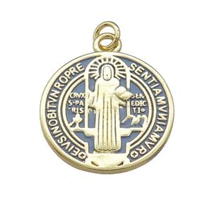 Copper Jesus Pendant Religious Medal Charms Gray Painted Circle Gold Plated, approx 19mm [FN39462]