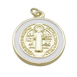 Copper Jesus Pendant Religious Medal Charms White Enamel Circle Gold Plated, approx 20mm [FN39466]