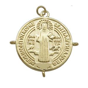 Copper Jesus Pendant Religious Medal Charms Circle Gold Plated, approx 25mm [FN39472]