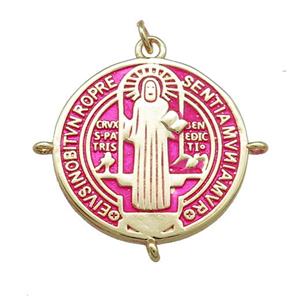Copper Jesus Pendant Religious Medal Charms Pink Painted Circle Gold Plated, approx 25mm [FN39476]