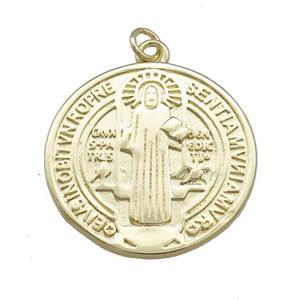Copper Jesus Pendant Religious Medal Charms Circle Gold Plated, approx 25mm [FN39478]