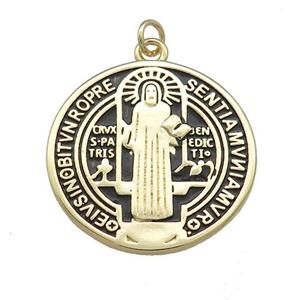 Copper Jesus Pendant Religious Medal Charms Black Painted Circle Gold Plated, approx 25mm [FN39479]