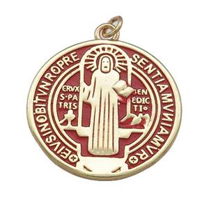 Copper Jesus Pendant Religious Medal Charms Red Painted Circle Gold Plated, approx 25mm [FN39483]