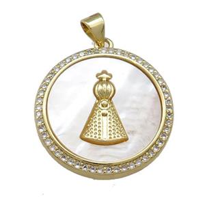 Copper Circle Pendant Pave Shell Zircon Religious Pope 18K Gold Plated, approx 24mm [FN39496]