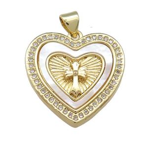Copper Heart Pendant Pave Shell Zircon Cross 18K Gold Plated, approx 22mm [FN39497]