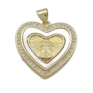 Copper Heart Pendant Pave Shell Zircon 18K Gold Plated, approx 22mm [FN39499]