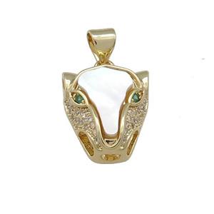 Copper Leopard Head Charms Pendant Pave Shell Zircon 18K Gold Plated, approx 14-15mm [FN39500]