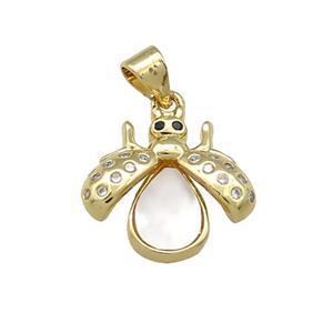 Copper Ladybug Charms Pendant Pave Shell Zircon 18K Gold Plated, approx 16mm [FN39502]