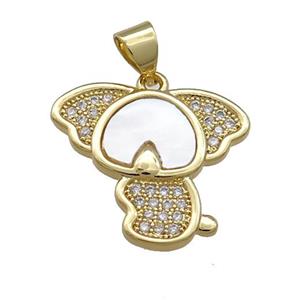 Cute Lucky Elephant Charms Copper Pendant Pave Shell Zircon 18K Gold Plated, approx 16-19mm [FN39505]