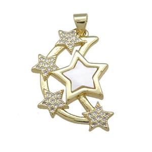 Copper Moon Star Pendant Pave Shell Zircon 18K Gold Plated, approx 19-28mm [FN39506]