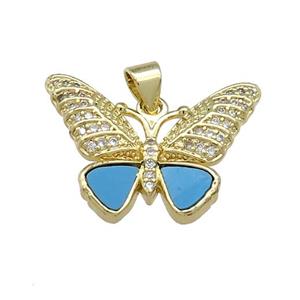 Copper Butterfly Pendant Pave Blue Shell Zircon 18K Gold Plated, approx 19-24mm [FN39507]