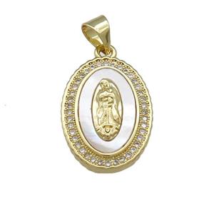 Jesus Charms Copper Oval Pendant Pave Shell Zircon 18K Gold Plated, approx 14-20mm [FN39514]