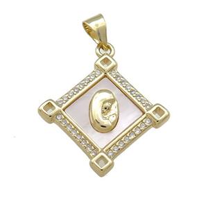 Virgin Mary Charms Copper Square Pendant Pave Zircon Religious Prayer 18K Gold Plated, approx 22mm [FN39515]
