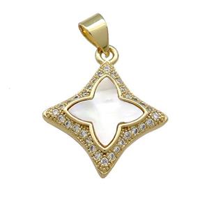 Copper Clover Pendant Pave Shell Zircon 18K Gold Plated, approx 18mm [FN39518]