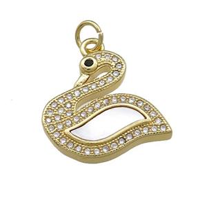 Copper Swan Charms Pendant Pave Shell Zircon 18K Gold Plated, approx 17-19mm [FN39521]