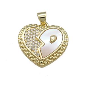 Copper Heart Pendant Pave Shell Zircon 18K Gold Plated, approx 20mm [FN39524]