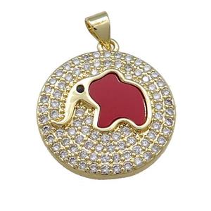 Copper Elephant Charms Pendant Pave Shell Zircon Circle 18K Gold Plated, approx 22mm [FN39527]