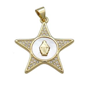Copper Star Pendant Pave Shell Zircon Virgin Mary Charms 18K Gold Plated, approx 24mm [FN39528]