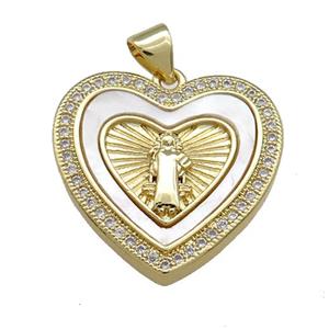 Copper Heart Pendant Pave Shell Zircon Jesus 18K Gold Plated, approx 22mm [FN39529]