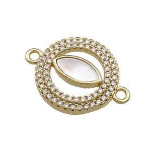 Copper Eye Charms Connector Pave Shell Zircon Circle 18K Gold Plated, approx 17mm [FN39531]