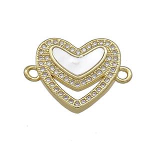 Copper Heart Connector Pave Shell Zircon 18K Gold Plated, approx 17mm [FN39532]