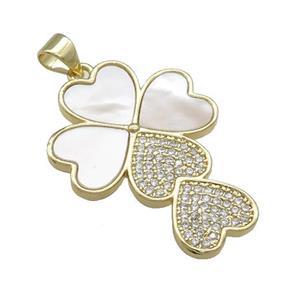 Heart Cross Copper Pendant Pave Shell Zircon 18K Gold Plated, approx 21-30mm [FN39539]