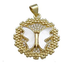 Copper Butterfly Pendant Pave Shell Zircon 18K Gold Plated, approx 21mm [FN39541]