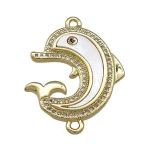 Copper Dolphin Charms Pendant Pave Shell Zircon 18K Gold Plated, approx 20-21mm [FN39542]