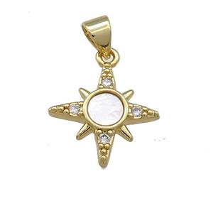 Copper Northstar Pendant Pave Shell Zircon 18K Gold Plated, approx 15mm [FN39543]
