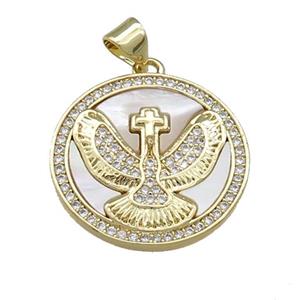 Copper Eagle Pendant Pave Shell Zircon Circle 18K Gold Plated, approx 21mm [FN39544]