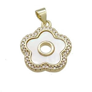 Copper Flower Pendant Pave Shell Zircon 18K Gold Plated, approx 18mm [FN39545]