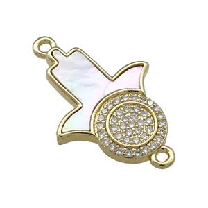 Copper Hamsahand Pendant Pave Shell Zircon 18K Gold Plated, approx 18-22mm [FN39546]
