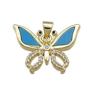 Copper Butterfly Pendant Pave Blue Shell Zircon 18K Gold Plated, approx 18-22mm [FN39548]