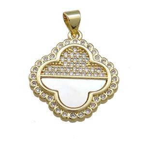 Copper Clover Pendant Pave Shell Zircon 18K Gold Plated, approx 20mm [FN39552]