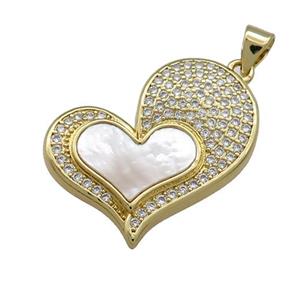 Copper Heart Pendant Pave Shell Zircon 18K Gold Plated, approx 25mm [FN39554]