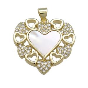 Copper Heart Pendant Pave Shell Zircon 18K Gold Plated, approx 24mm [FN39556]