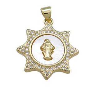 Jesus Charms Copper Pendant Pave Shell Zircon 18K Gold Plated, approx 22mm [FN39557]