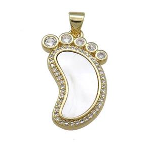 Copper Barefoot Pendant Pave Shell Zircon 18K Gold Plated, approx 14-22mm [FN39558]