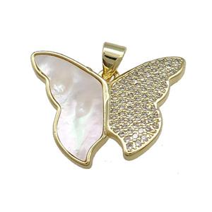 Copper Butterfly Pendant Pave Shell Zircon 18K Gold Plated, approx 18-25mm [FN39560]