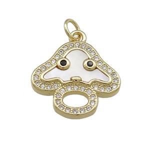Copper Mushroom Pendant Pave Shell Zircon 18K Gold Plated, approx 18mm [FN39564]