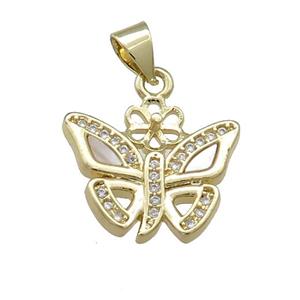 Copper Butterfly Pendant Pave Shell Zircon 18K Gold Plated, approx 16mm [FN39565]