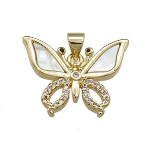 Copper Butterfly Pendant Pave Shell Zircon 18K Gold Plated, approx 16-22mm [FN39566]